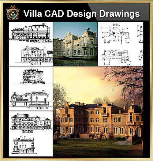 ★【Villa CAD Design,Details Project V.8-French Fontainebleau Style】Chateau,Manor,Mansion,Villa@Autocad Blocks,Drawings,CAD Details,Elevation