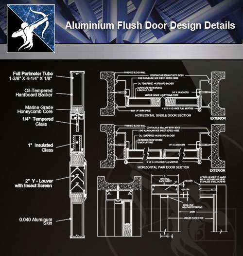 【Architecture CAD Details Collections】Aluminium Flush Door Design CAD Details